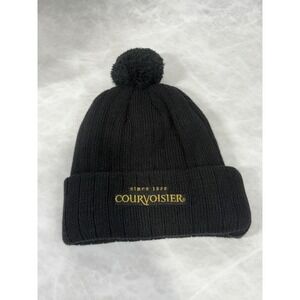 Courvoisier Black Knit Beanie Hat With Pom Since 1828 Logo Acrylic Cuffed Winter